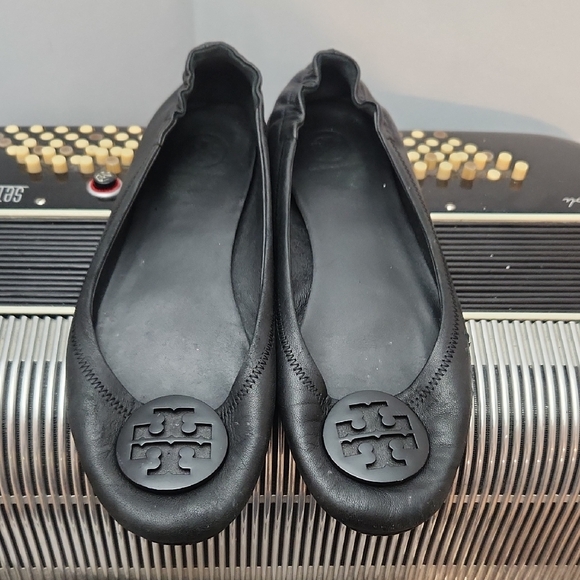 GORGEOUS TORY BURCH BLACK MINNIE LEATHER BALLERINA FLATS SZ 10